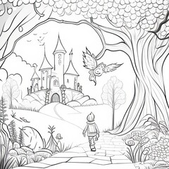 Mystical Marvels: Kids Coloring Page with Fantasy Elements