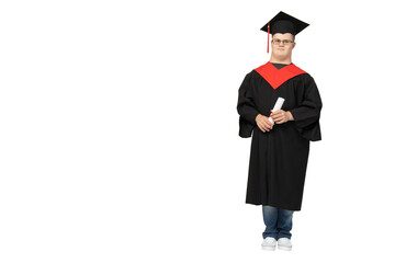 PNG,smiling guy with down syndrome wearing glasses in prom suit,isolated on white background