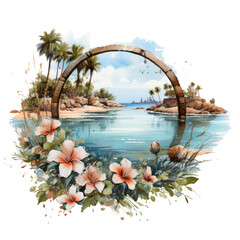 Fototapeta na wymiar A tranquil watercolor wedding ring T-shirt design, rings portrayed with a focus on serenity and connection, Generative Ai