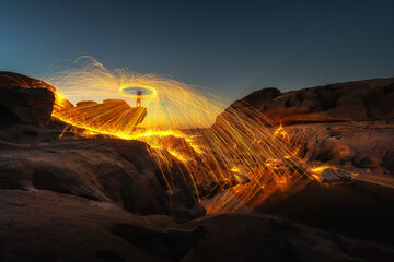 Swirl lights at Grand canyon Thailand. Grand canyon Sam phan bok at Ubonratchathani. Ubon Ratchathani, Thailand.