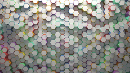 Obraz na płótnie Canvas Abstract 3D Wall Background with Colorful Hexagon Shapes - 8k