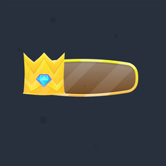 Game UI Gem Crown Icon Bar Button Golden Border Metal Brown Oval Shape Cute Colorful Cartoon Vector Design