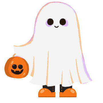 Trick or treat. Halloween pumpkin and ghost