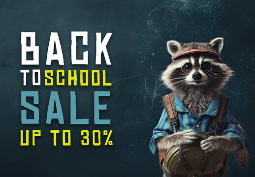 Advertising Background With Raccoon, Green Chalkboard and Generative Ai