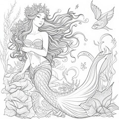 Whimsical Waters: Mermaid Coloring Page