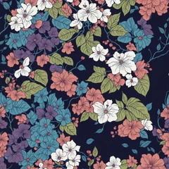 Gordijnen Cherry tree flower pattern, watercolor, seamless pattern © thecaption9999