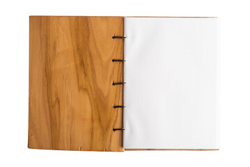 White paper notebook with woonden cover isolate