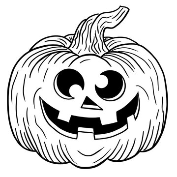 hand drawn halloween pumpkin with face for a coloring book