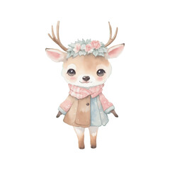 kawaii cute little bear watercolor vintage costume merry christmas and happy new year on white background vector illustration