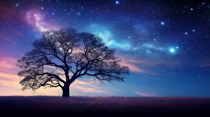 Fototapeta na wymiar Generative AI : Beautiful night sky, the Milky Way and the trees