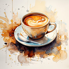 Cup of coffee watercolor illustration on white background