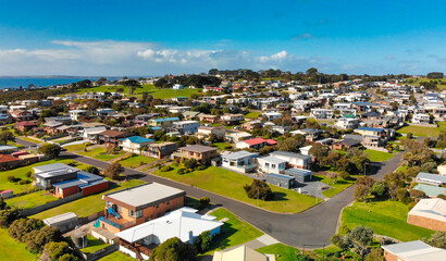 Aerial view of San Remo coastline near Phillip Island, Australia