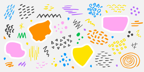 Set of hand drawn design elements.Various colorful shapes.Vector collection