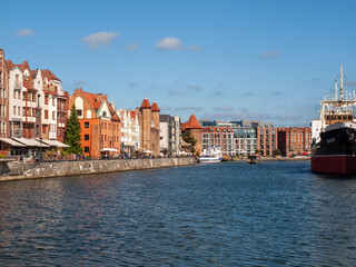  Gdansk, Old Town - historic buildings along the riverbank of Motlawa River, Poland