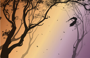 Vector landscape with a flying owl	 - 634610245