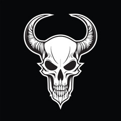 black and white horned skull illustration eps vector