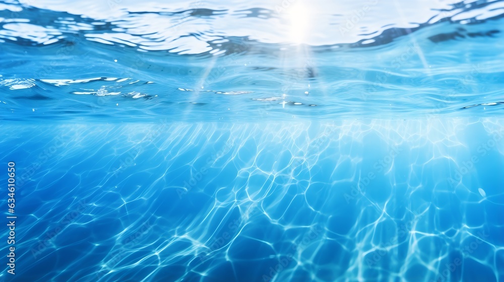 Leinwandbilder generative ai : beautiful light reflections in a crystal clear transparent water surface in a blue h