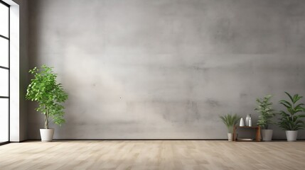 Generative AI : cement floor and wall backgrounds, room, interior, display products.