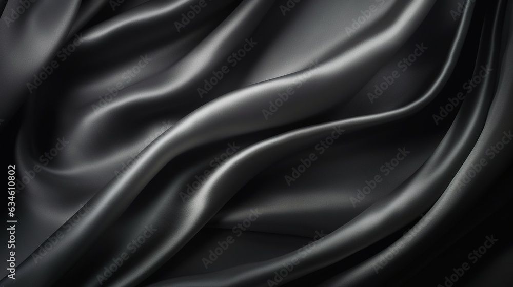 Aufkleber Generative AI : Black gray satin dark fabric texture luxurious shiny that is abstract silk cloth background with patterns soft waves blur beautiful.