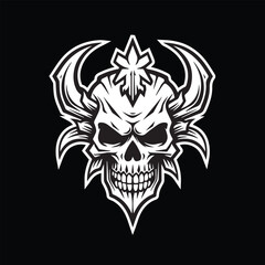 Obraz premium black and white horned skull illustration eps vector