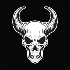 black and white horned skull illustration eps vector