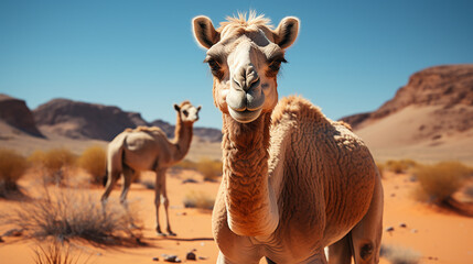 Camel with Calf in sand Dunes