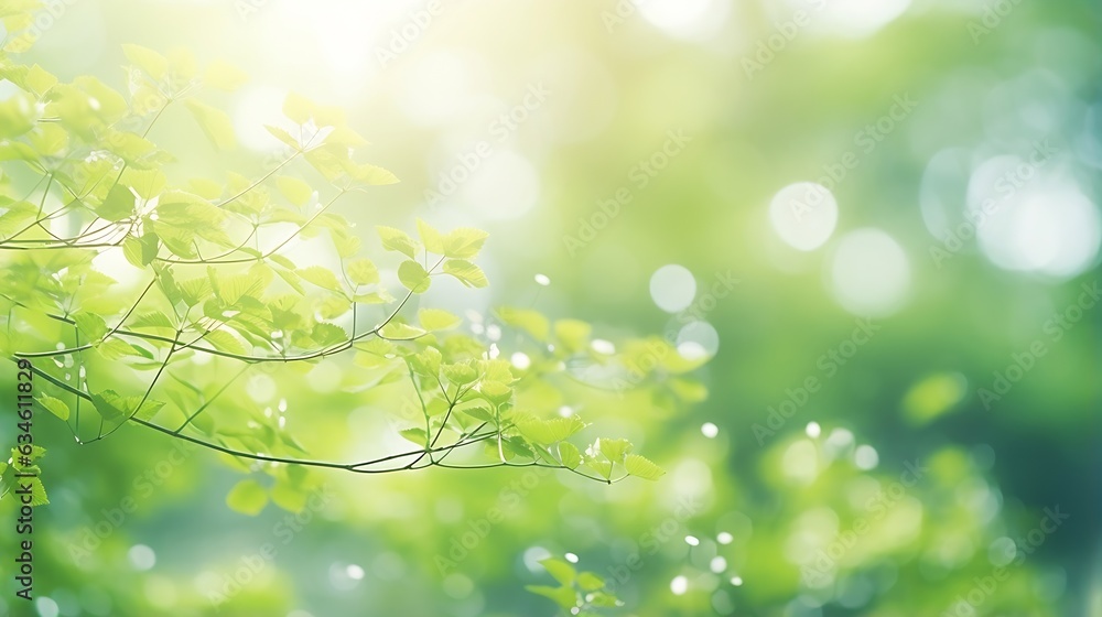 Poster generative ai : beautiful nature defocused bokeh green background, texture. blurred crown trees in g