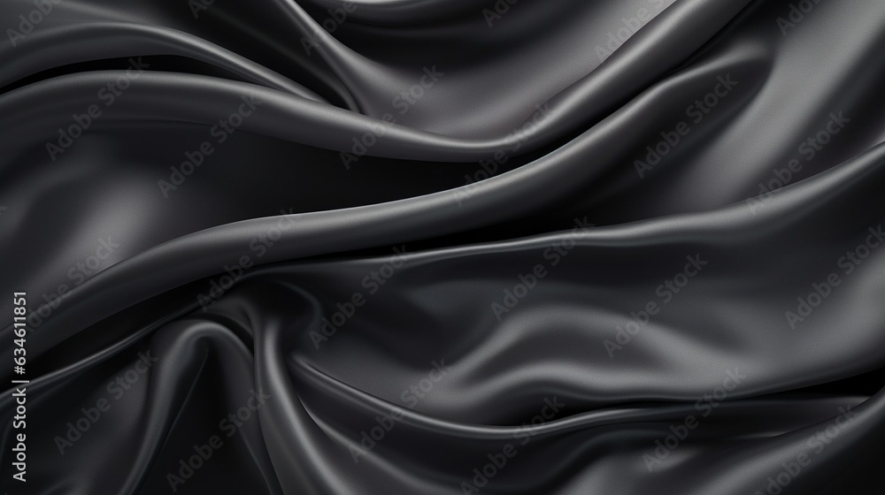 Aufkleber Generative AI : Black gray satin dark fabric texture luxurious shiny that is abstract silk cloth background with patterns soft waves blur beautiful.