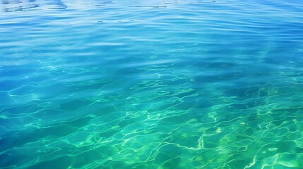 Fototapeta na wymiar Generative AI : Blue green surface of the ocean with gentle ripples on the surface and light refracting