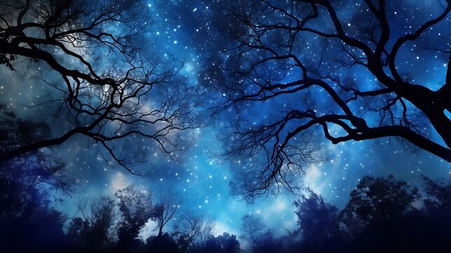 Generative AI : Beautiful night sky, the Milky Way and the trees