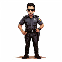 Illustration of police man wearing black glasses and looks handsome