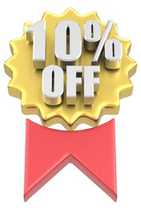 3D ten percent off. 10% off. Sale badge.
