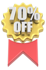 3D seventy percent off. 70% off. Sale badge.