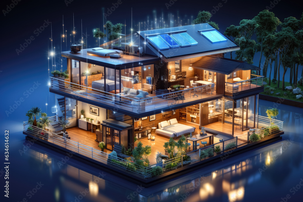 Poster the smart home is isolated background , modern smart home systems of smart building , created with g