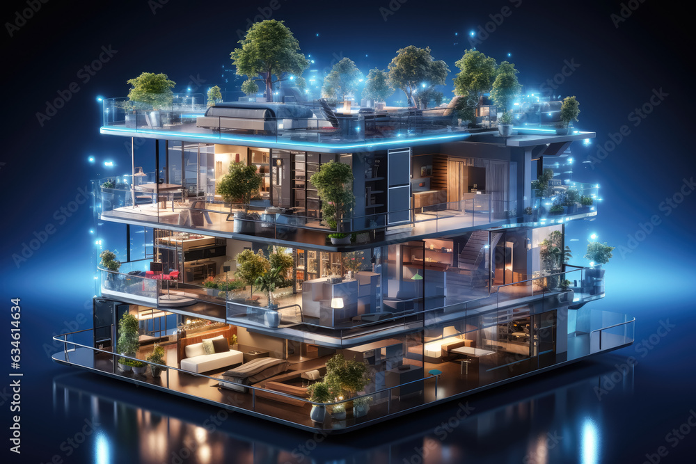 Poster the smart home is isolated background , modern smart home systems of smart building , created with g
