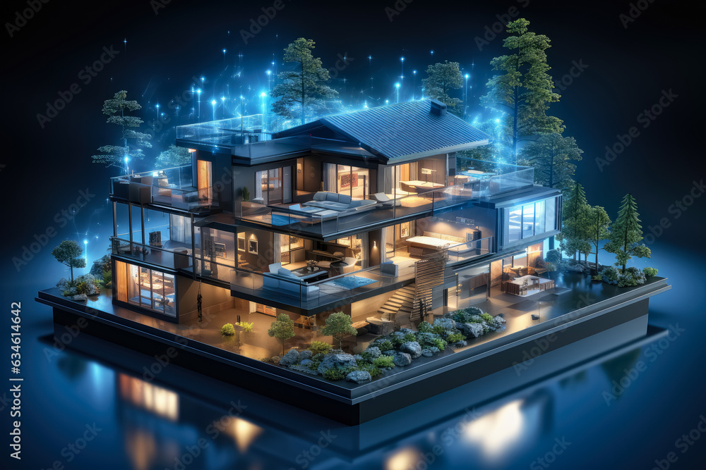 Poster the smart home is isolated background , modern smart home systems of smart building , created with g