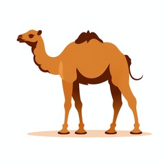 Camel is standing in the middle of white background.