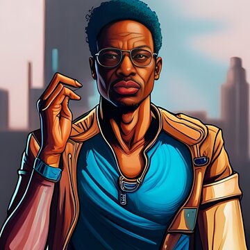 creative oil painting of black man in newyork