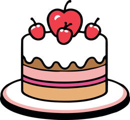 Birthday, wedding, tart cake with candle in flat color vector design in white background