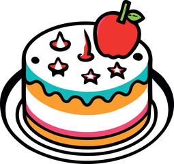 Birthday, wedding, tart cake with candle in flat color vector design in white background