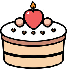 Birthday, wedding, tart cake with candle in flat color vector design in white background