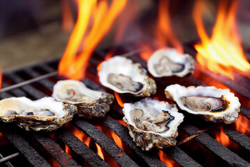 oysters on grill with fire