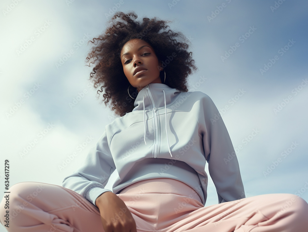 Wall mural Beautiful fashionable black woman in modern sportswear