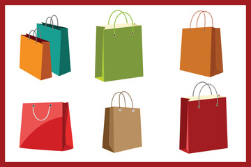 paper shopping bags set Vector template.