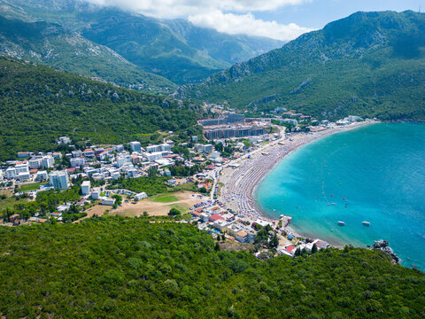 Canj in Montenegro. Aerial view of paradise tropical beach, surrounded by green hills. Montenegro. Balkans. Europe.