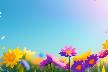 Obraz na płótnie Canvas Colorful spring flowers with blue sky in the background.