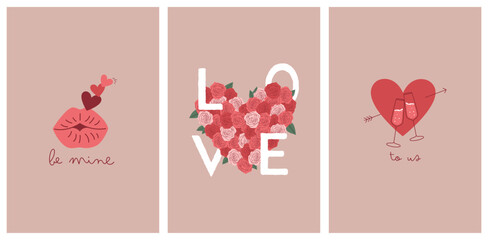 Happy Valentine's Day card series with three different concepts