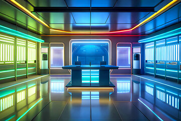 Futuristic cartoon indoor background for a high-tech laboratory