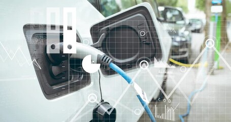 Animation of statistical data processing over electric car charging at a charging station - Powered by Adobe