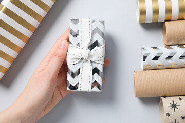 Wrapping paper, concept of making gift or present for holiday
